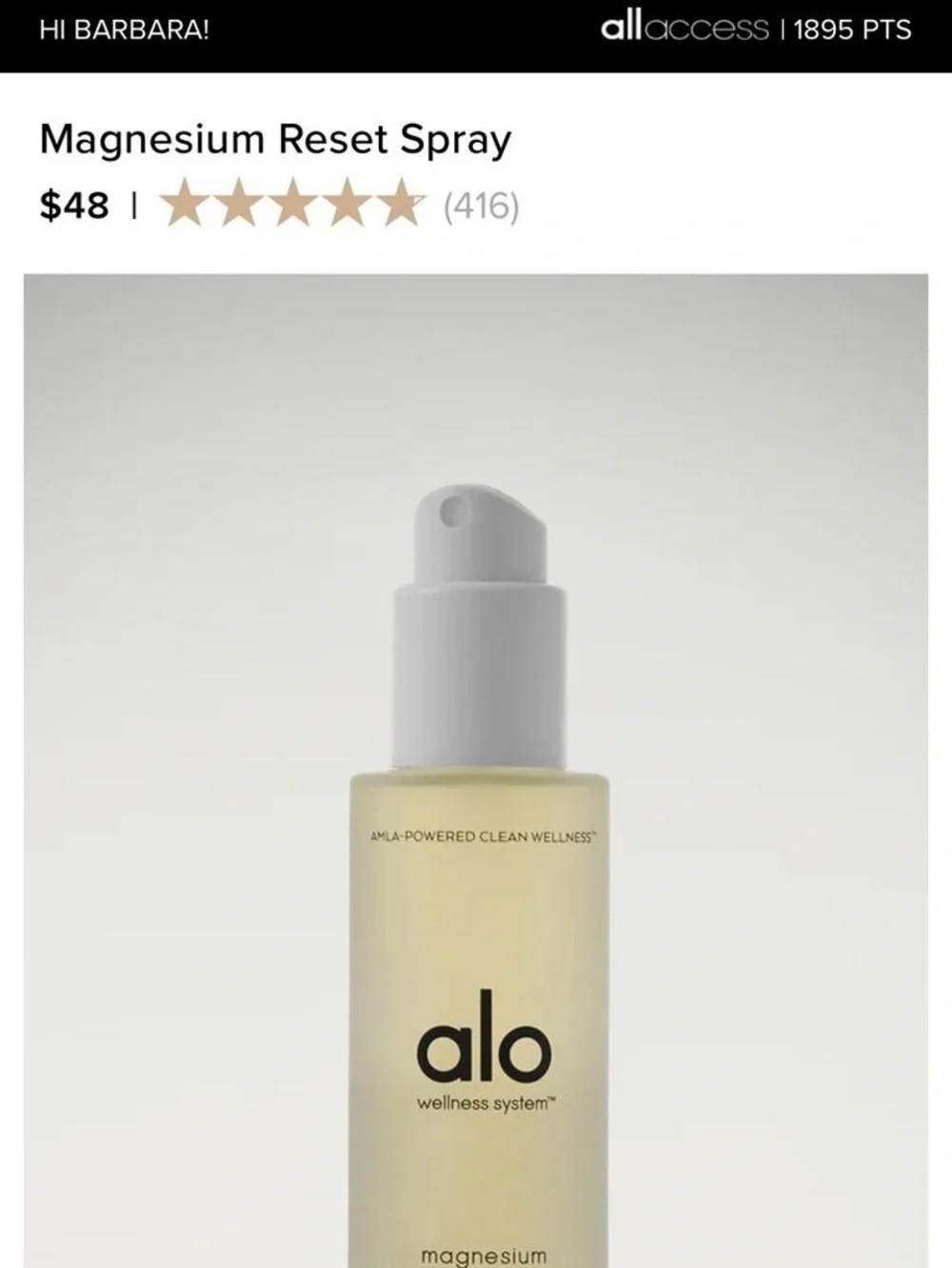 New Alo Yoga Magnesium Reset Spray 1.7oz 50ml Travel Size Valerian & Aroma